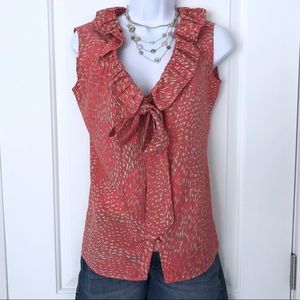 Banana Republic coral ruffle-neck button-up blouse
